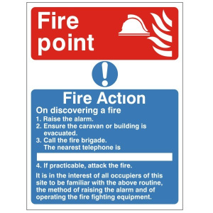 White Fire Point / Fire Action Notice Sign 150mm Wide x 200mm High