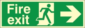 Luminous Self Adhesive Fire Exit Right Running Man Sign 300x100mm