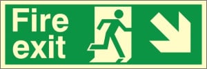 Luminous Self Adhesive Fire Exit Down & Right Running Man Sign 300x100mm