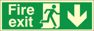 Luminous Self Adhesive Fire Exit Down Running Man Sign 400x150mm