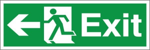 Self Adhesive PVC Exit Left Running Man Sign 600x200mm