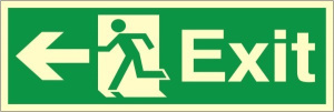 Luminous Self Adhesive PVC Exit Left Running Man Sign 600x200mm