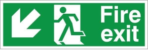 Self Adhesive Fire Exit Down & Left Running Man Sign 600x200mm