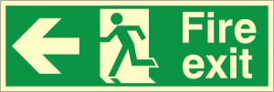 Luminous Self Adhesive Fire Exit Left Running Man Sign 600x200mm