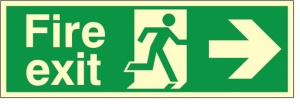 Luminous Self Adhesive Fire Exit Right Running Man Sign 600x200mm