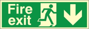 Luminous Self Adhesive Fire Exit Down Running Man Sign 600x200mm