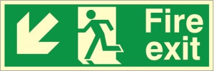 Luminous Self Adhesive Fire Exit Down & Left Running Man Sign 600x200mm