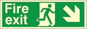 Luminous Self Adhesive Fire Exit Down & Right Running Man Sign 600x200mm