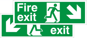 Double Sided Fire Exit Down & Left Foamex Running Man Sign 400x150mm