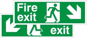 Double Sided Fire Exit Down & Left Foamex Running Man Sign 600x200mm
