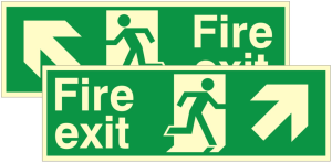 Luminous Double Sided Fire Exit Up & Left Running Man Sign 400x150mm