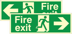 Luminous Double Sided Fire Exit Right or Left Running Man Sign 400x150mm