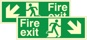 Luminous Double Sided Fire Exit Down & Left Running Man Sign 400x150mm