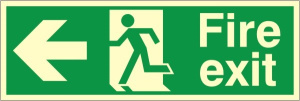 Luminous Foamex Fire Exit Left Running Man Sign 300x900mm