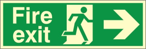 Luminous Foamex Fire Exit Right Running Man Sign 300x900mm