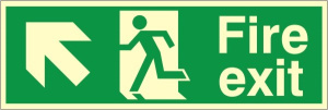 Luminous Foamex Fire Exit Up & Left Running Man Sign 300x900mm