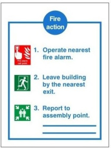 White Fire Action Notice Sign 150mm Wide x 200mm High