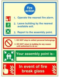 Photoluminescent Fire Action Notice Sign 200mm Wide x 300mm High