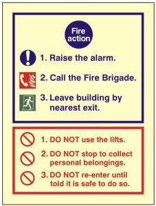 Photoluminescent Fire Action Notice Sign 150mm Wide x 200mm High