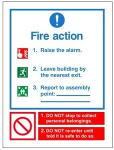 White Fire Action Notice Sign 150mm Wide x 200mm High