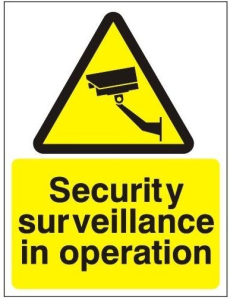 White Rigid PVC Security Surveillance In Operation Sign 300mm Wide x 400mm High