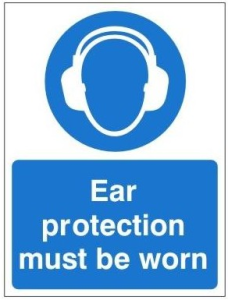 White Rigid PVC Ear Protection Must Be Worn Sign 150mm Wide x 200mm High