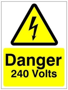 White Rigid PVC Danger 240 Volts Sign 150mm Wide x 200mm High