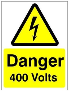 White Rigid PVC Danger 400 Volts Sign 150mm Wide x 200mm High