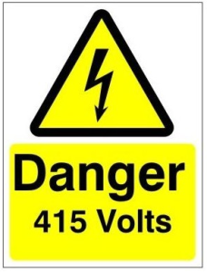 White Rigid PVC Danger 415 Volts Sign 150mm Wide x 200mm High