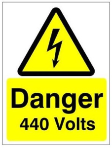 White Rigid PVC Danger 440 Volts Sign 150mm Wide x 200mm High