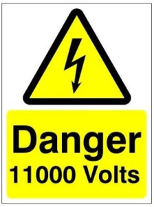 White Rigid PVC Danger 11000 Volts Sign 150mm Wide x 200mm High