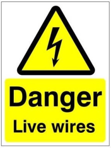 White Rigid PVC Danger Live Wires Sign 150mm Wide x 200mm High