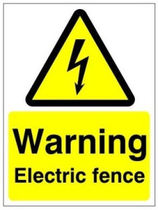 White Rigid PVC Warning Electric Fence Sign 150mm Wide x 200mm High