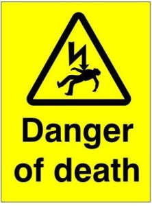 Yellow Rigid PVC Danger Of Death Sign 150mm Wide x 200mm High