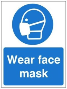 White Rigid PVC Wear Face Mask Sign 150mm Wide x 200mm High