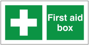 White Rigid PVC First Aid Box Sign 200mm Wide x 100mm High