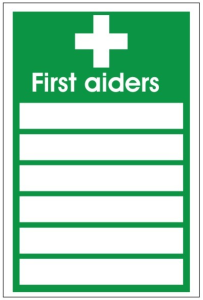 White Rigid PVC First Aiders List Sign 200mm Wide x 300mm High