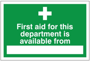 White Rigid PVC First Aid For This Department Sign 300mm Wide x 200mm High