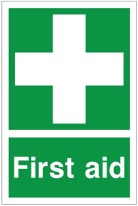 White Rigid PVC First Aid Sign 100mm Wide x 300mm High