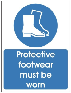 White Rigid PVC Protective Footwear Must Be Worn Sign Various Sizes Available