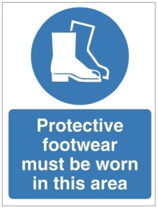 White Rigid PVC Protective Footwear Must Be Worn In This Area Sign Various Sizes Available