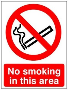 White Rigid PVC No Smoking In This Area Sign 150mm Wide x 200mm High