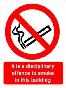 White Rigid PVC It Is A Disciplinary Offence To Smoke In This Building Sign 150mm Wide x 200mm High