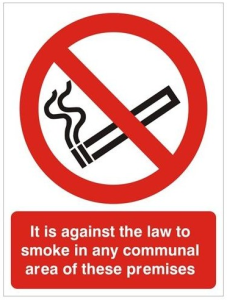 White Rigid PVC It Is Against The Law To Smoke In Any Communal Area Of These Premises Sign 150mm Wide x 200mm High