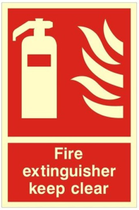Luminous Rigid PVC Fire Extinguisher Keep Clear Sign 200mm Wide x 300mm High