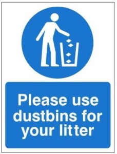 White Rigid PVC Please Use Dustbins For Your Litter Sign 150mm Wide x 200mm High
