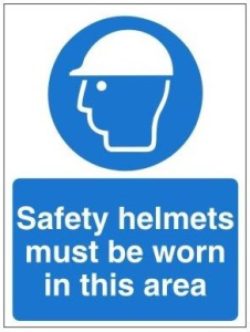 White Rigid PVC Safety Helmets Must Be Worn In This Area Sign Various Sizes Available