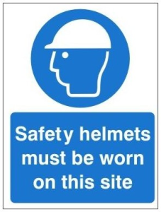 White Rigid PVC Safety Helmets Must Be Worn On This Site Sign Various Sizes Available