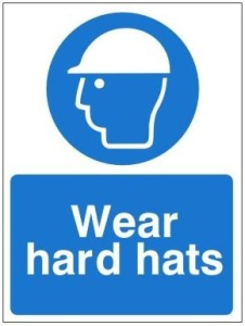 White Rigid PVC Wear Hard Hats Sign 150mm Wide x 200mm High