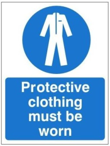 White Rigid PVC Protective Clothing Must Be Warn Sign 150mm Wide x 200mm High